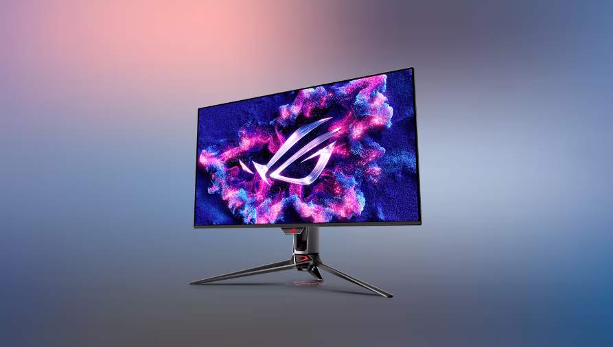4K OLED gaming monitor on a dark desk setup