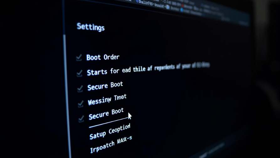 Laptop showing a boot menu listing Windows and Linux