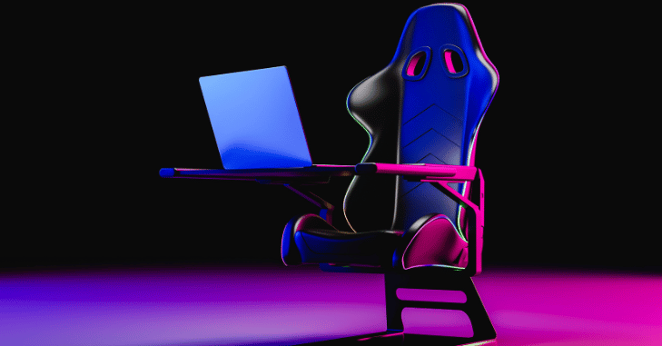 Wide seat cushion and lumbar support on a gaming chair
