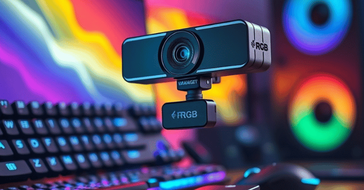 Webcam lens and mounting clip in close-up