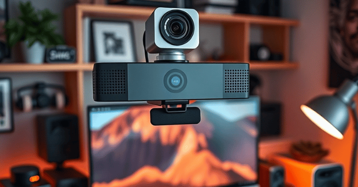 Streaming webcam mounted on top of a monitor
