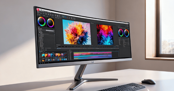 Rear input panel of an LG 5K2K monitor showing DisplayPort 2.1, HDMI 2.1 and Thunderbolt ports