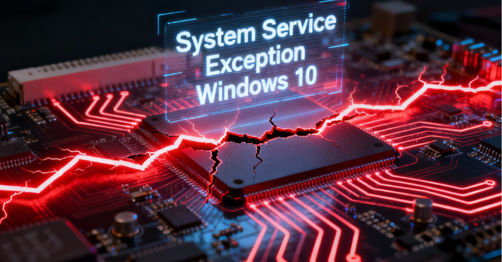Windows 10 blue screen showing a system service exception error
